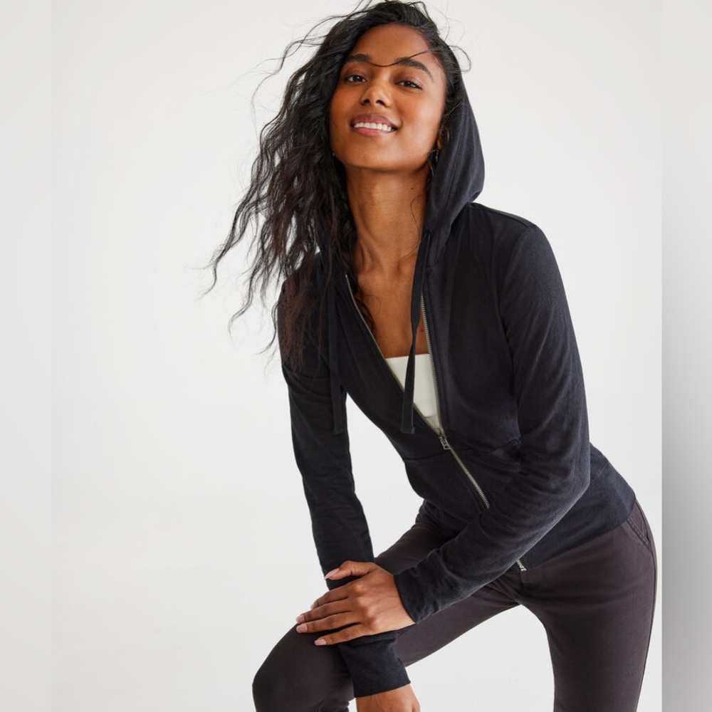 Aeropostale black thin/lightweight hooded zip up jacket